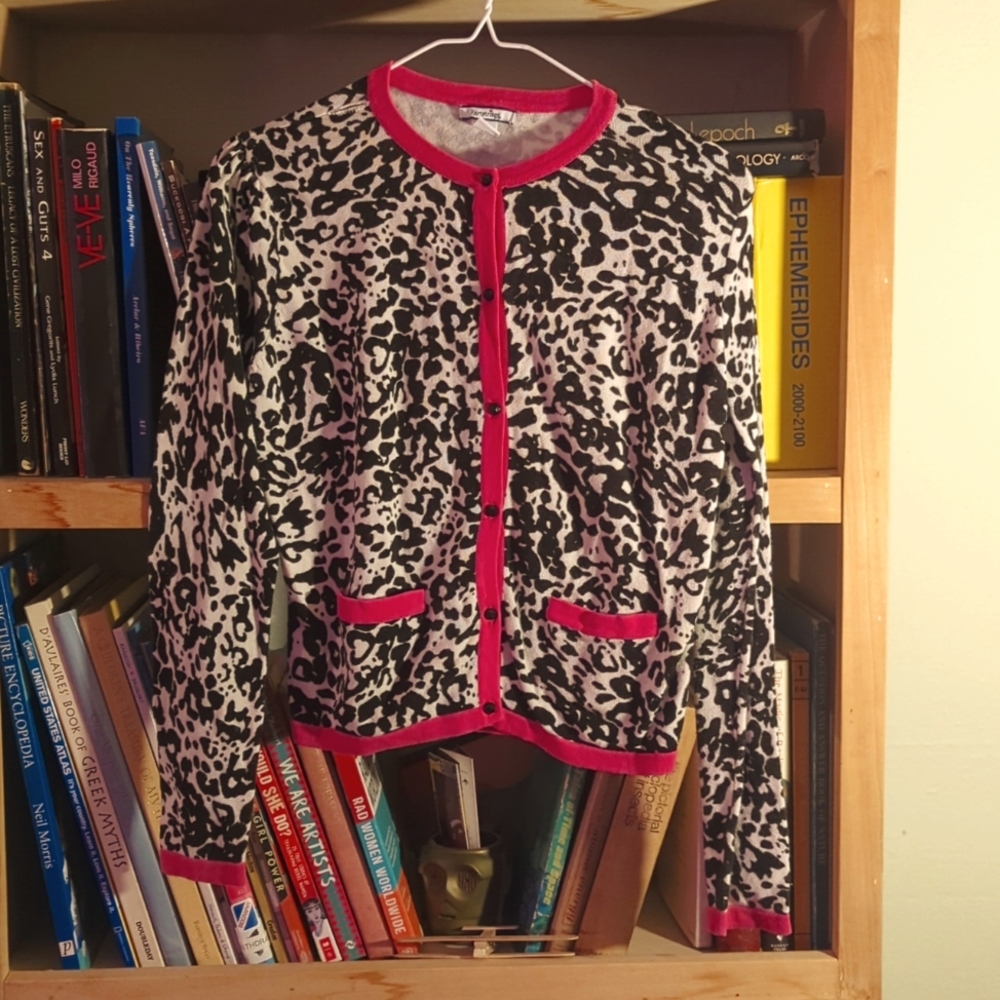 Hartstrings size 14/16 girl's black & white + pink cardigan with fancy buttons